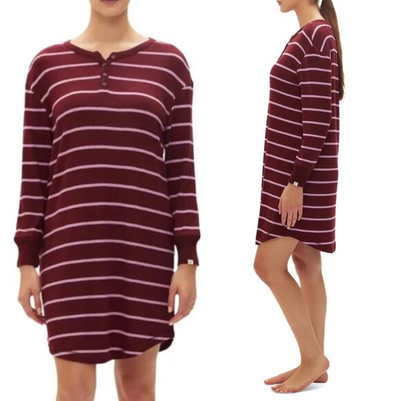 Gap Body Henley Dorm Long-Sleeve Sleepshirt G1086XDLMA Red Striped NWT M - Picture 1 of 6